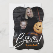 スカル不気味と幽霊ブー!ハロウィーン写真のスクリプト シーズンカード (正面)
