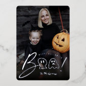 スカル不気味と幽霊ブー!ハロウィーン写真のスクリプト 箔シーズンカード (正面)