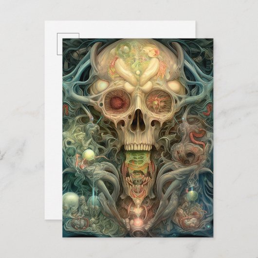 スカル不気味な超現実的ホラーアート ポストカード (正面/裏面)