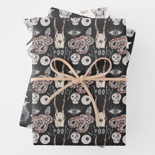 スカル不気味スネークブラックレイヴンカラス ラッピングペーパーシート (インサイチュ)