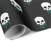 スカル付きティール（緑がかった色）ドリップラッピング紙 ラッピングペーパー (ロールコーナー)