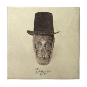 スカル付きトップハットゴシックヴィンテージセピアテクスチャ タイル (正面)