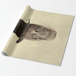 スカル付きトップハットゴシックヴィンテージセピアテクスチャ ラッピングペーパー