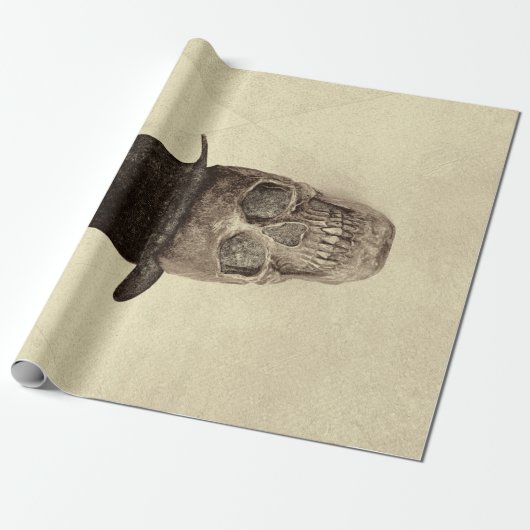 スカル付きトップハットゴシックヴィンテージセピアテクスチャ ラッピングペーパー (アンロールド)