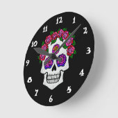 スカル付きバラ ラウンド壁時計 (傾斜)