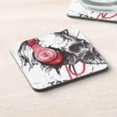 スカル付きヘッドフォンデザイン コースター (左側)