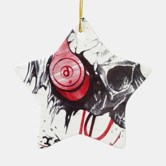 スカル付きヘッドフォンデザイン セラミックオーナメント (正面)