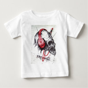 スカル付きヘッドフォンデザイン ベビーTシャツ