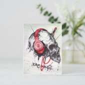 スカル付きヘッドフォンデザイン ポストカード (スタンド正面)