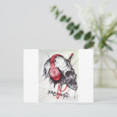 スカル付きヘッドフォンデザイン ポストカード (スタンド正面)