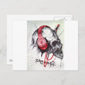 スカル付きヘッドフォンデザイン ポストカード (正面/裏面)