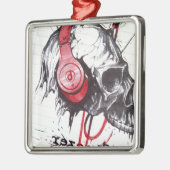 スカル付きヘッドフォンデザイン メタルオーナメント (左)