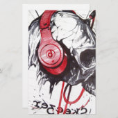 スカル付きヘッドフォンデザイン 便箋 (正面/裏面)