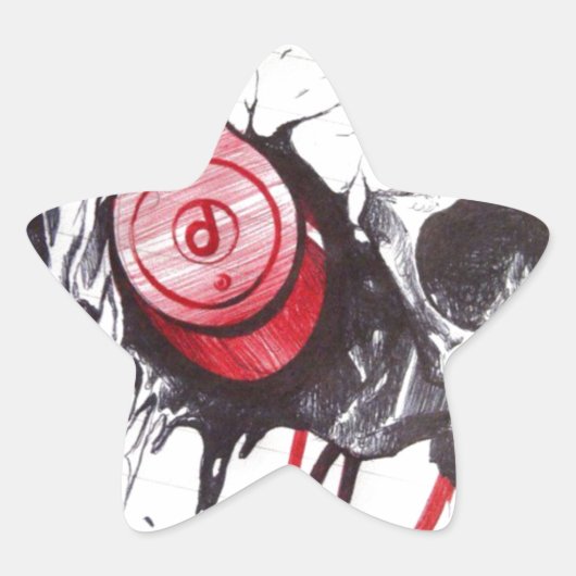 スカル付きヘッドフォンデザイン 星シール (正面)