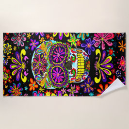 スカル付き花ビーチタオル ビーチタオル