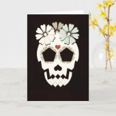 スカル付き花付きセピアグリーティングカード カード (黄色い花)