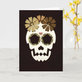 スカル付き花付きセピアグリーティングカード カード (黄色い花)
