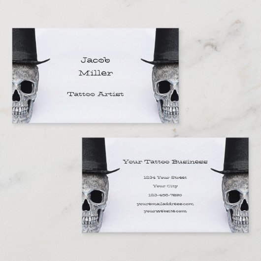 スカル付トップハット白黒ヴィンテージ店 名刺 (正面/裏面)