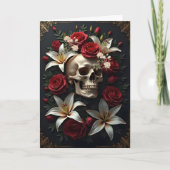 スカル付赤と白き花誕生日 カード (正面)