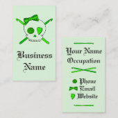 スカル及びかぎ針編みホック(ライムグリーン) 名刺 (正面/裏面)