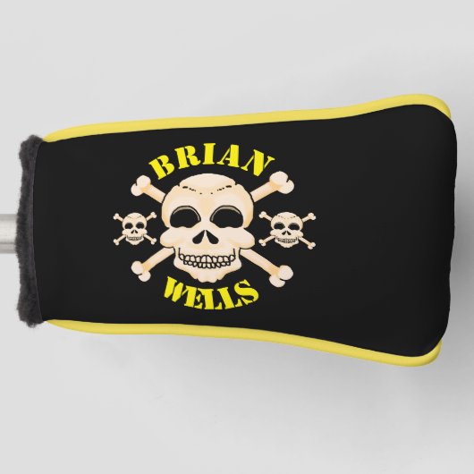 スカル及びクロスボーンゴルフヘッドカバー（パター） ゴルフヘッドカバー (正面)