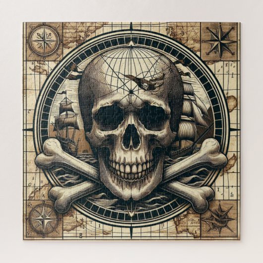 スカル及びクロスボーン帆船1 ジグソーパズル (縦)