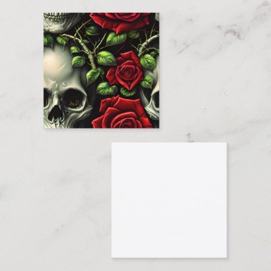 スカル及びバラのグラフィックプランナーのスタイル スクエア名刺 (正面/裏面)