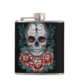 スカル及びバラのビニールの包まれたなフラスコ フラスク