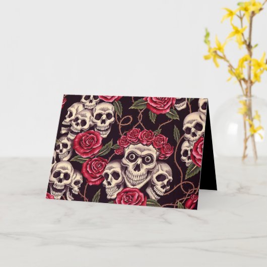 スカル及びバラ カード (黄色い花)