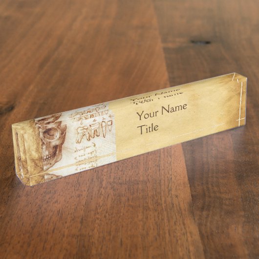 スカル及び歯、歯科診療所、歯科医師、歯科 デスクネームプレート (側面)