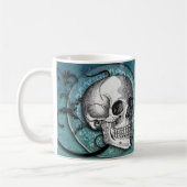 スカル及び渦巻のティール（緑がかった色）のコーヒー・マグ コーヒーマグカップ (左)