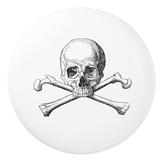 スカル及び骨が交差した図形のノブ セラミックノブ (正面)