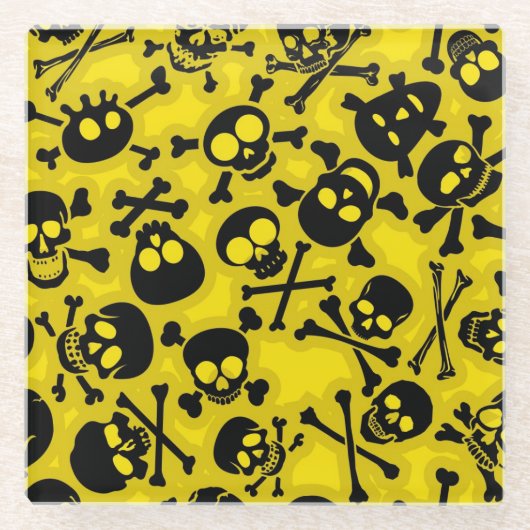 スカル及び骨が交差した図形パターン ガラスコースター (正面)