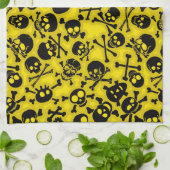 スカル及び骨が交差した図形パターン キッチンタオル (折り畳み)