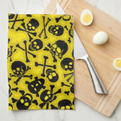 スカル及び骨が交差した図形パターン キッチンタオル (四つ折り)