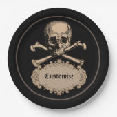 スカル及び骨が交差した図形 ペーパープレート (正面)