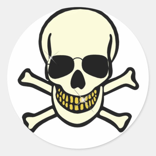 スカル及び骨が交差した図形 ラウンドシール (正面)