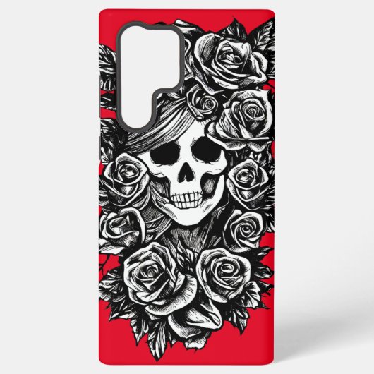 スカル女性バラ花イラストレーションの日の死 SAMSUNG GALAXYケース (裏面)