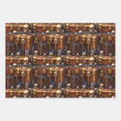 スカル宝箱3D茶色の金ゴールド海賊テーマ ラッピングペーパーシート (正面)