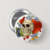 スカル愛-スカル、バラおよびAlリオによるハート 缶バッジ (正面&裏面)