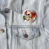 スカル愛-スカル、バラおよびAlリオによるハート 缶バッジ (インサイチュ)