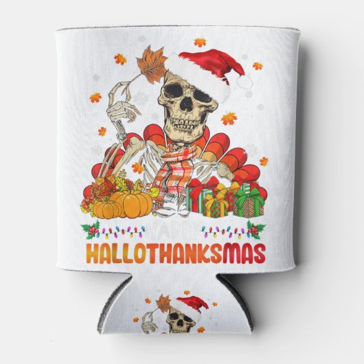 スカル感謝祭メリークリスマスハッピーハロタン 缶クーラー (正面)