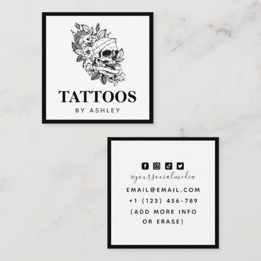 スカル描顔タトゥーゴシック骨格フレはっきりしたーム スクエア名刺 (正面/裏面)