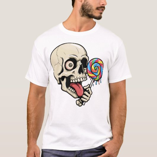 スカル棒つきキャンデーTシャツ – Creepy Skeleton Candy Tシャツ (正面)
