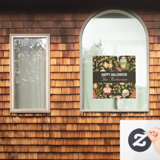 スカル植物きのこ花抽象芸術ハロウィーン ウィンドウサイン (ホームウィンドウ)