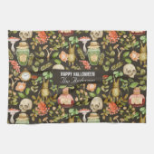 スカル植物きのこ花抽象芸術ハロウィーン キッチンタオル (横)