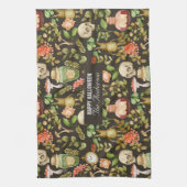 スカル植物きのこ花抽象芸術ハロウィーン キッチンタオル (縦)