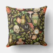 スカル植物きのこ花抽象芸術ハロウィーン クッション (裏面)