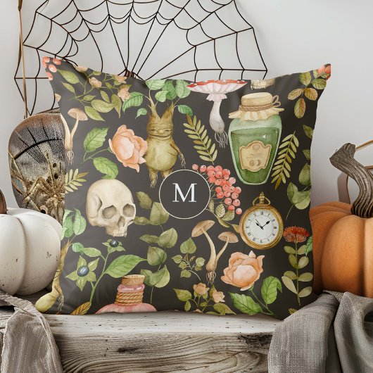 スカル植物きのこ花抽象芸術ハロウィーン クッション