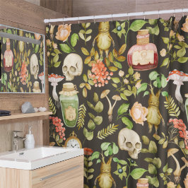 スカル植物きのこ花抽象芸術ハロウィーン シャワーカーテン